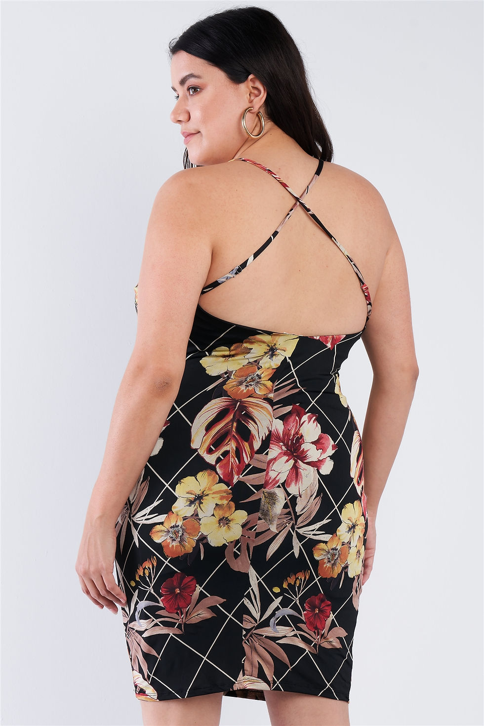 Thumbnail: Plus Size Criss-cross Open Back Mini Floral Print Dress