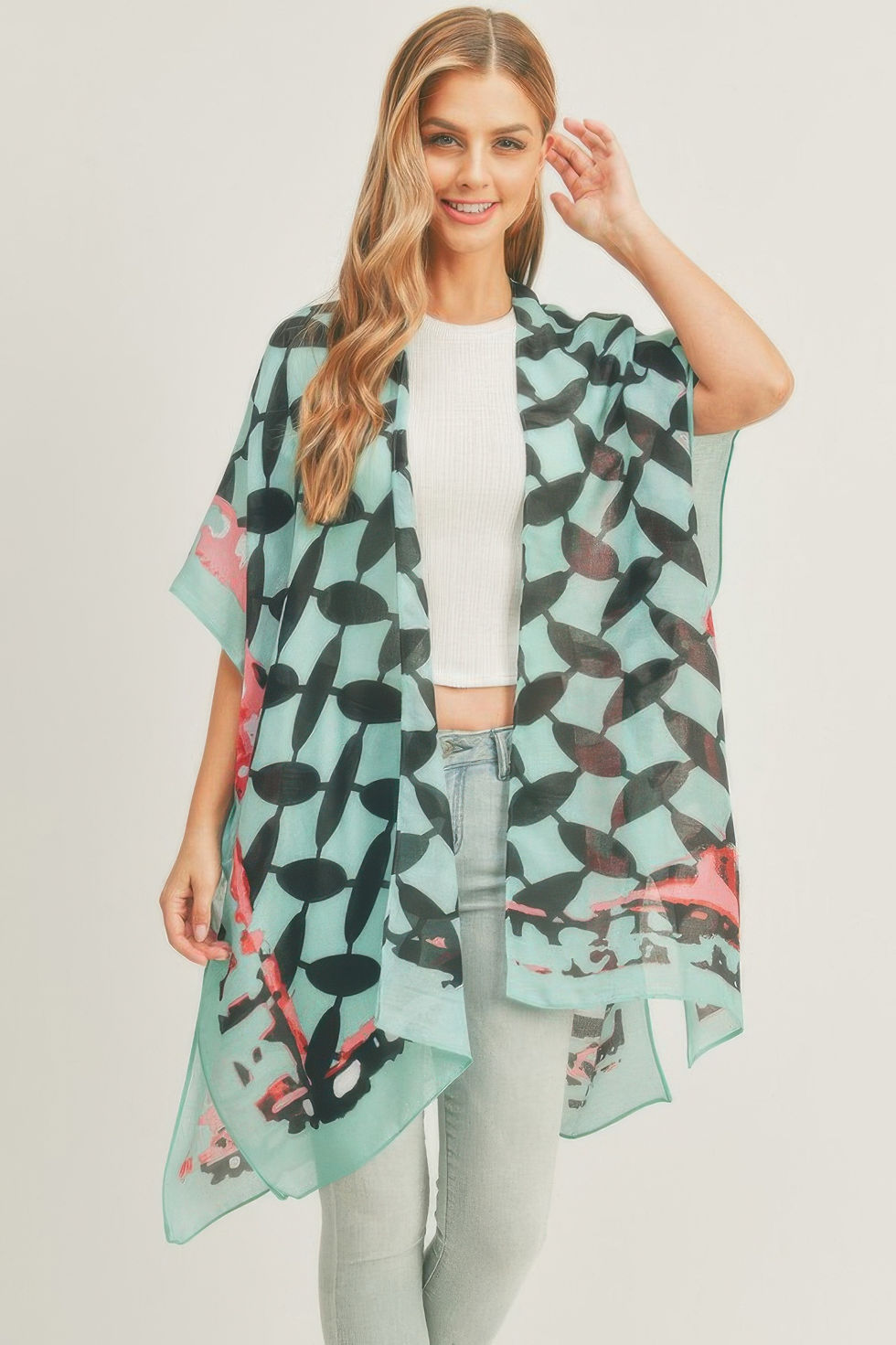 Thumbnail: Ombree Front And Geometric Back Print Kimono 