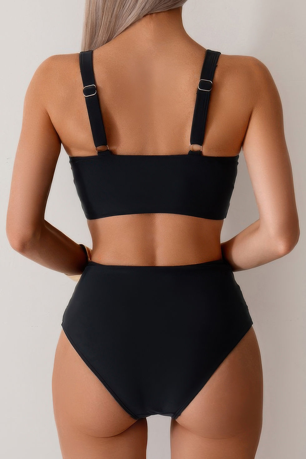 Thumbnail: Solid Ruched High Waist Cross Push Up Swimsuit