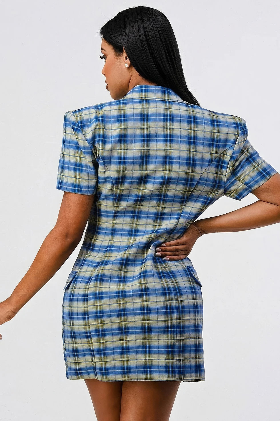 Thumbnail: Wide Collared Double Breasted Plaid Blazer Mini Dress