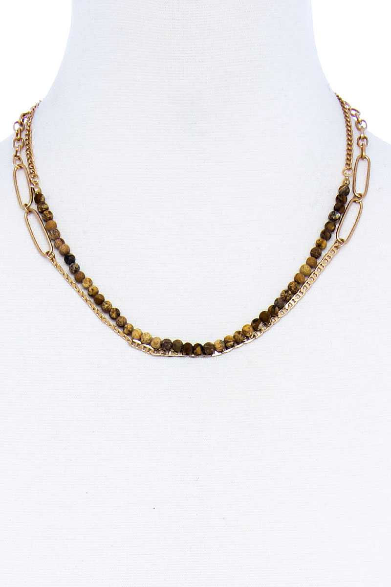 Thumbnail: Double Layer Beaded And Chain Necklace
