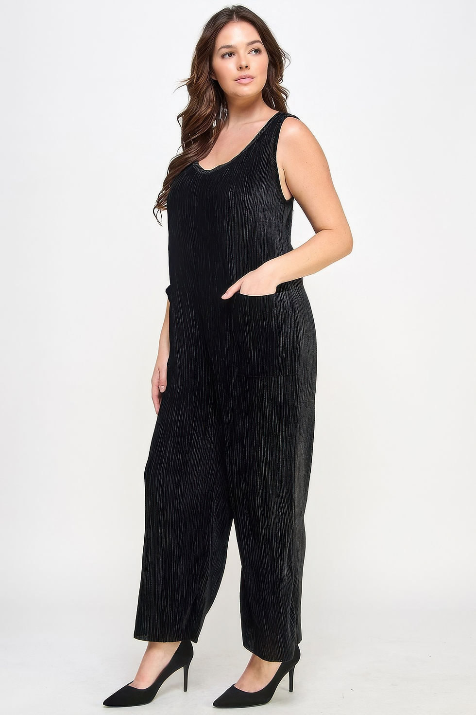 Thumbnail: Velvet Plisse Overall Jumpsuit