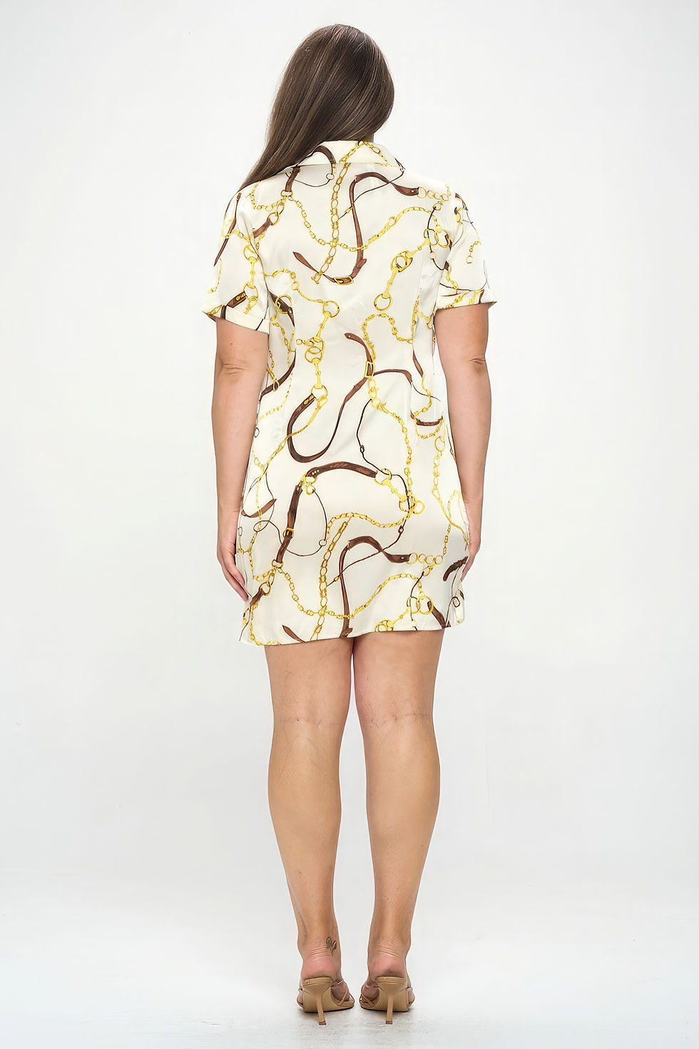 Thumbnail: Plus Chain Belt Print Short Sleeve Wrap Tie Dress