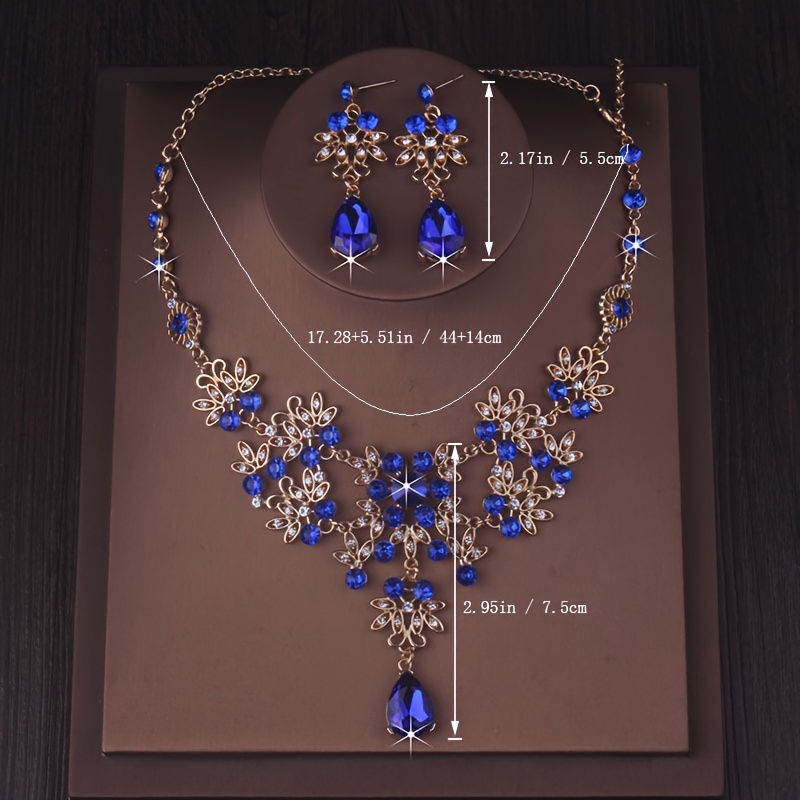Thumbnail: Exquisite Bridal Jewelry Set - Rhinestone Mosaic Necklace Earrings Combo with R