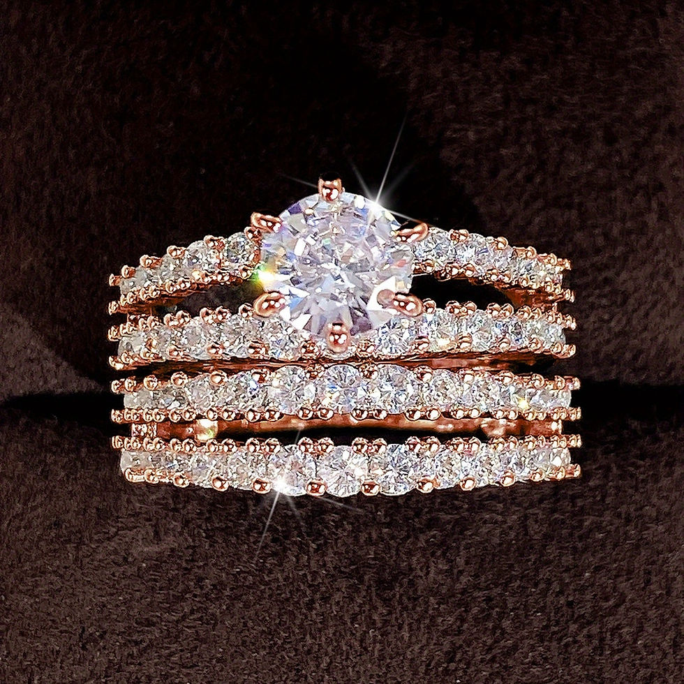 Thumbnail: 2 Pcs/Set Elegant Bridal Wedding Rings - 18K Gold Plated, Classic 6-Prong Zirco