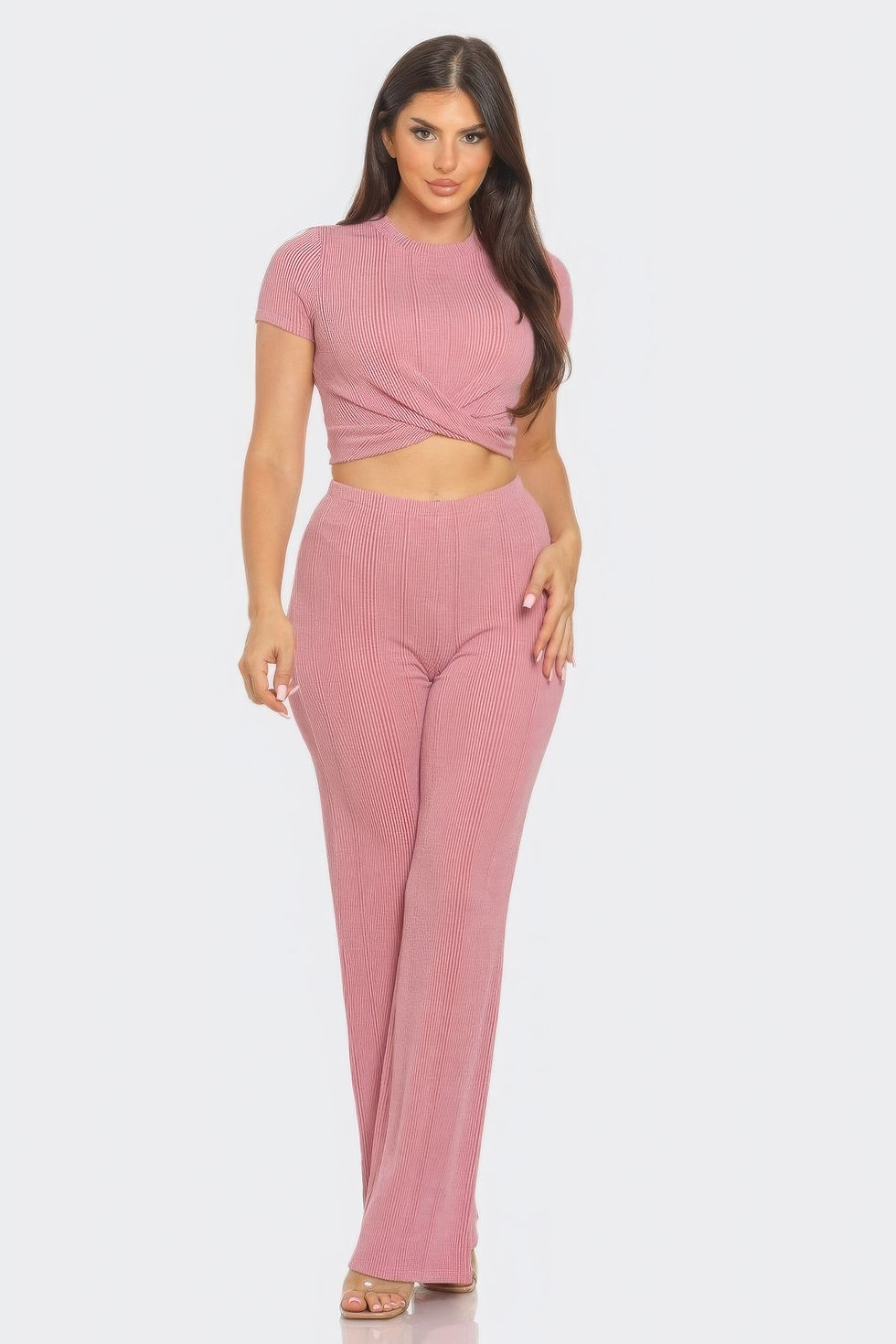 Thumbnail: Front Twist Detail Top And Flare Pants Set