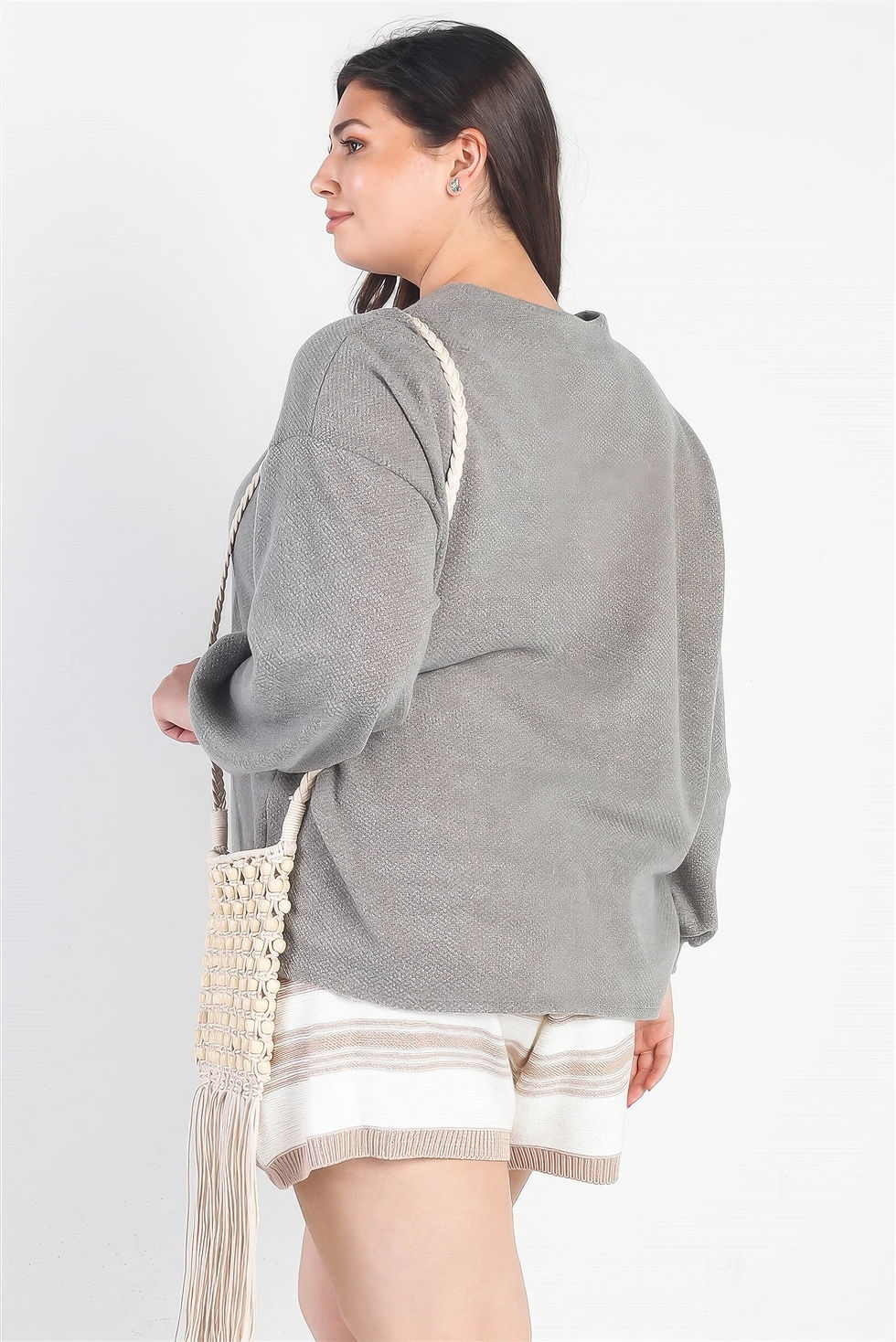 Thumbnail: Plus Olive Textured Button Detail Long Sleeve Top