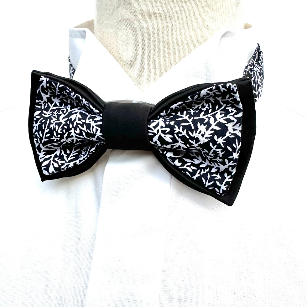 Miniature : noeud-papillon-noir-blanc-chic-elegant-motif-feuilles-blanches-fond-noir-serveur