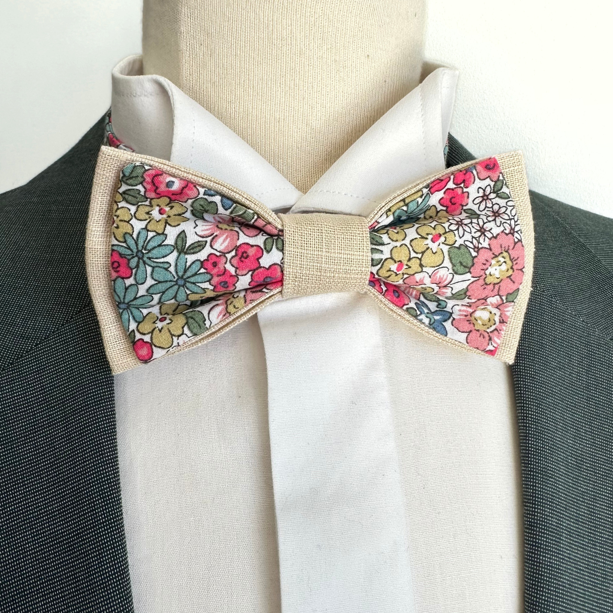 noeud papillon vert sauge et rose mariage champetre campagne