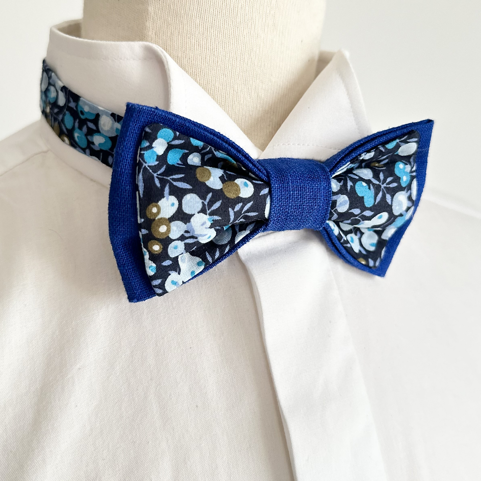 Noeud papillon mariage en lin bleu electrique et liberty nuances bleues
