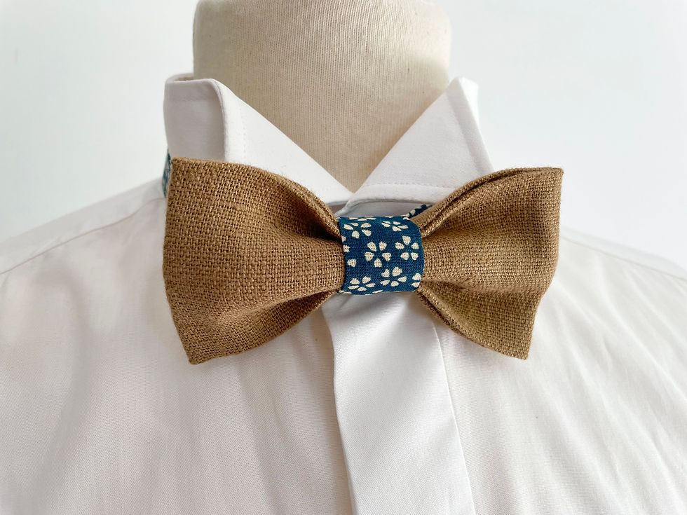 Miniature : Noeud papillon champetre marron camel fleurs bleues pour mariage nature, boheme