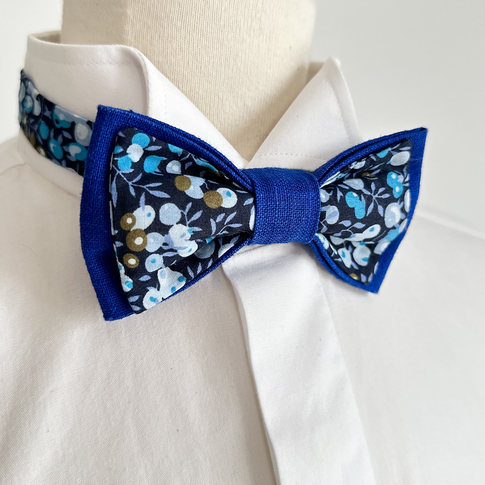 Noeud papillon mariage en lin bleu electrique et liberty nuances bleues