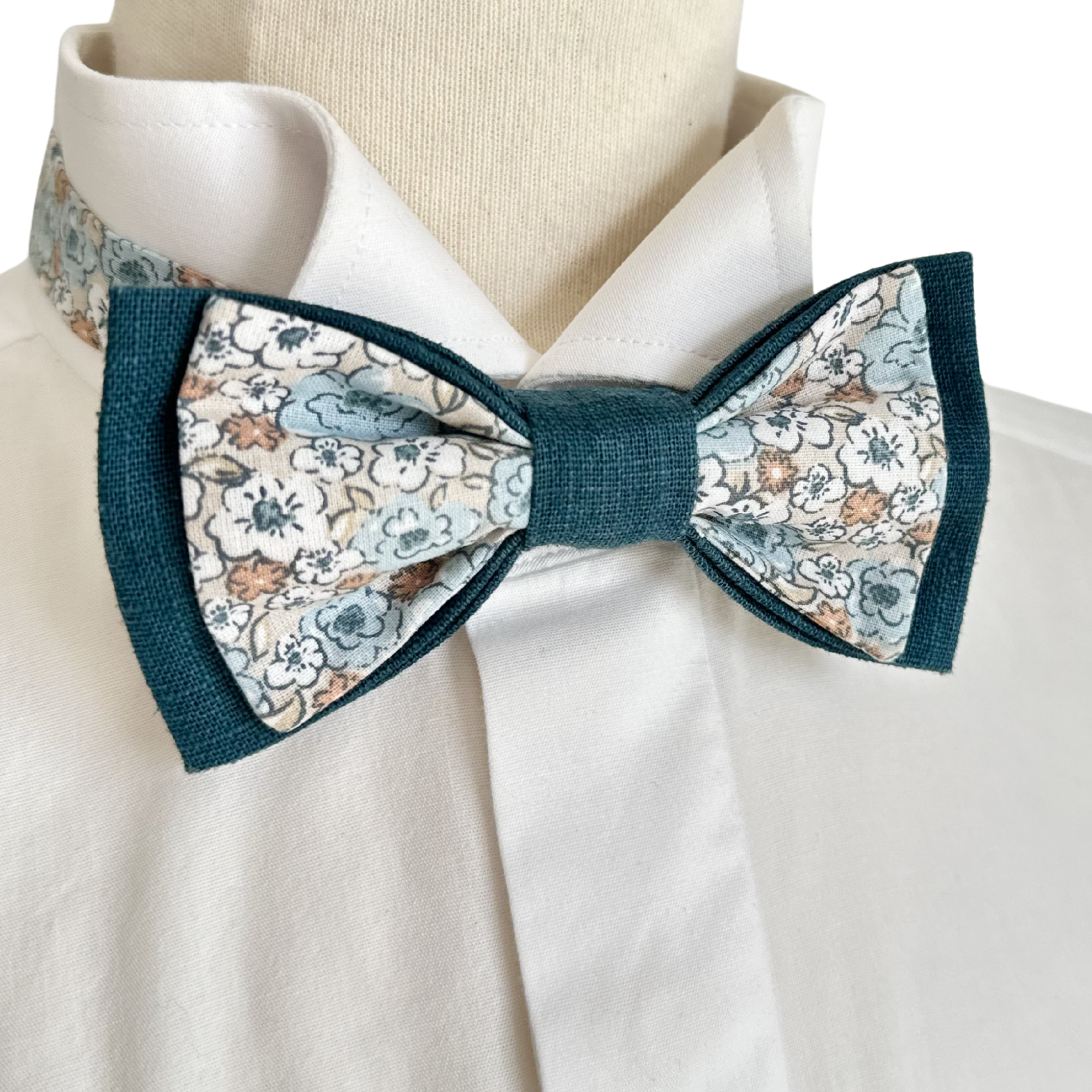 noeud papillon beige bleu pétrole et bleu clair mariage boheme
