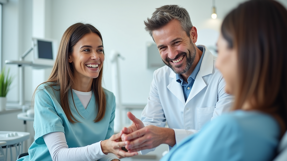 Eye-level view of a dental professional explaining implant benefits to a patient