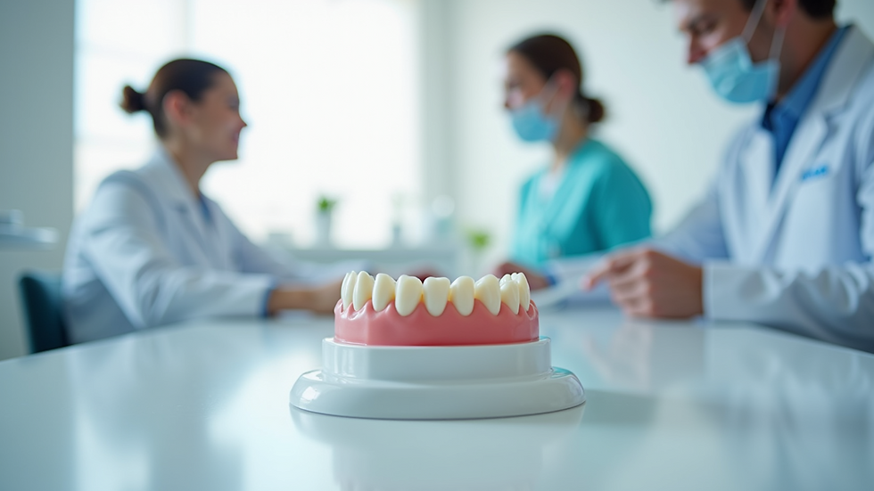High angle view of a 3D printed denture on a dental lab table