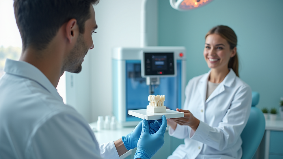 Close-up view of a 3D printer producing a dental prosthetic
