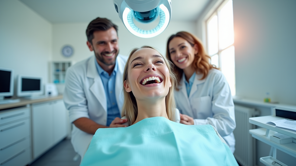 Eye-level view of a digital dental scanner capturing mouth details