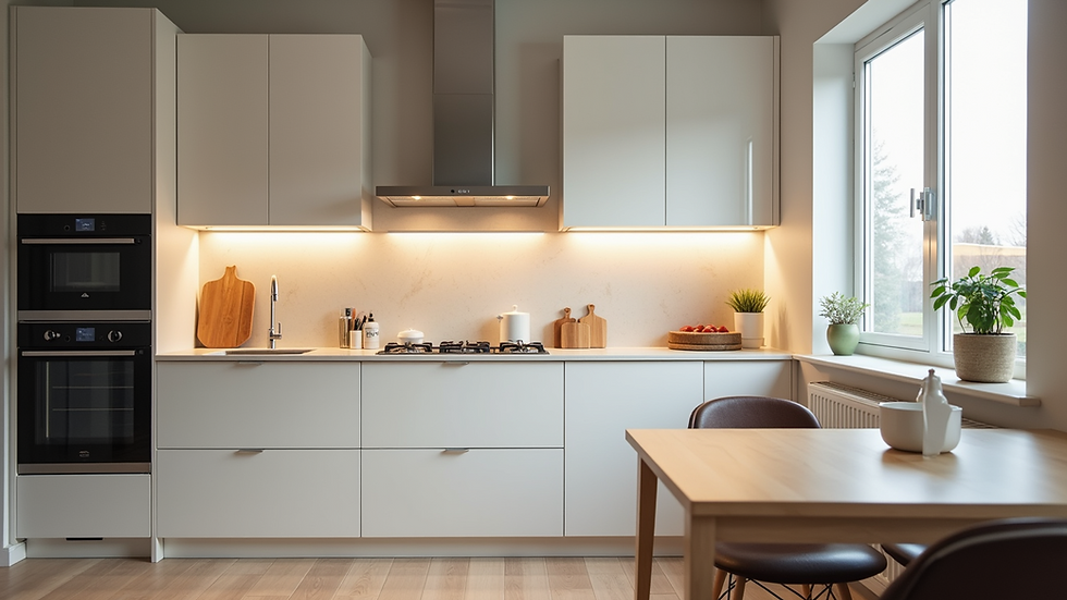 Eye-level view of a beautifully remodeled kitchen with modern appliances