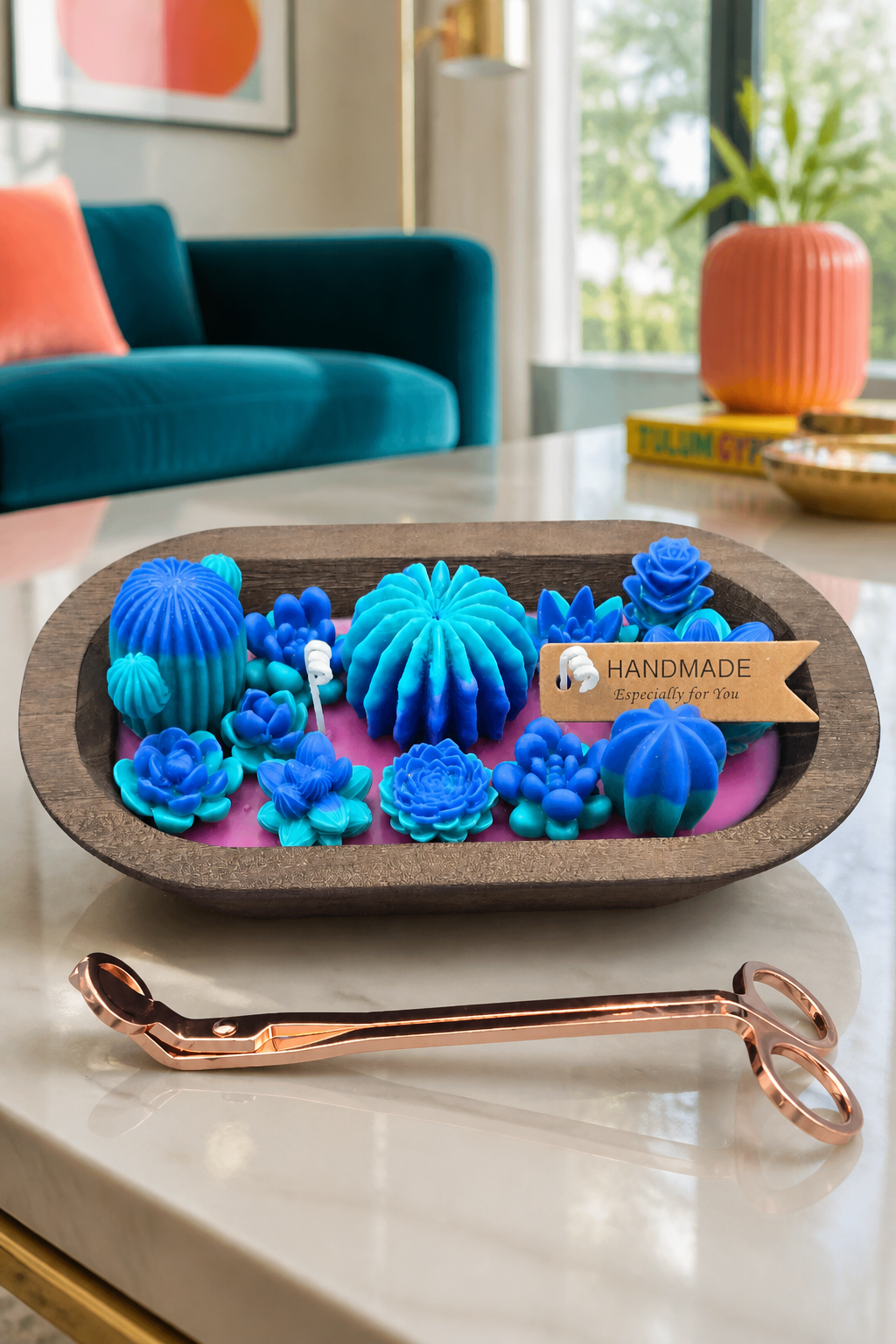 Summer Succulent Center Piece Cobalt Blue/Teal,Magenta