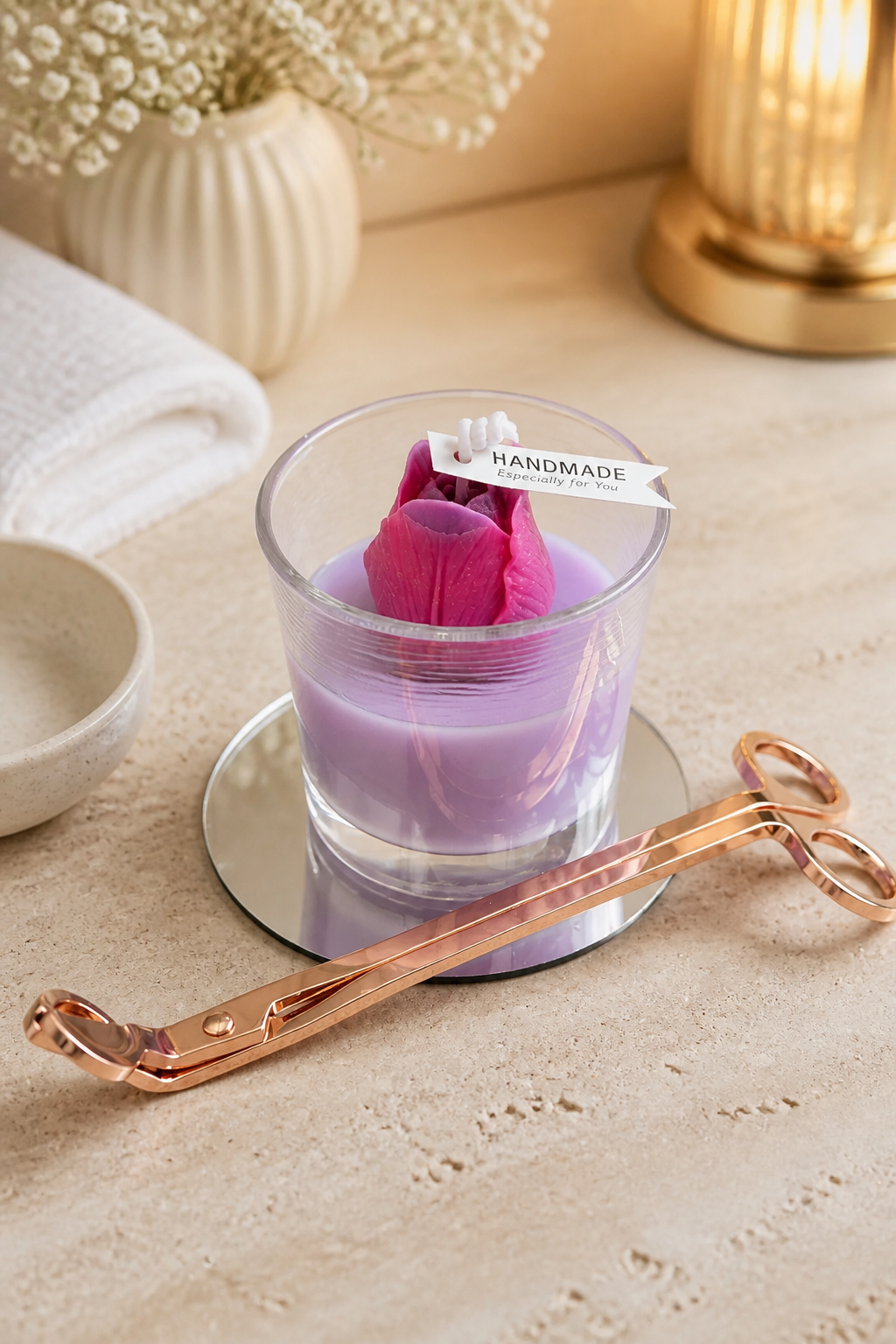 Summer Floral Container Candle 2 Tone Tulip Pink & Violet