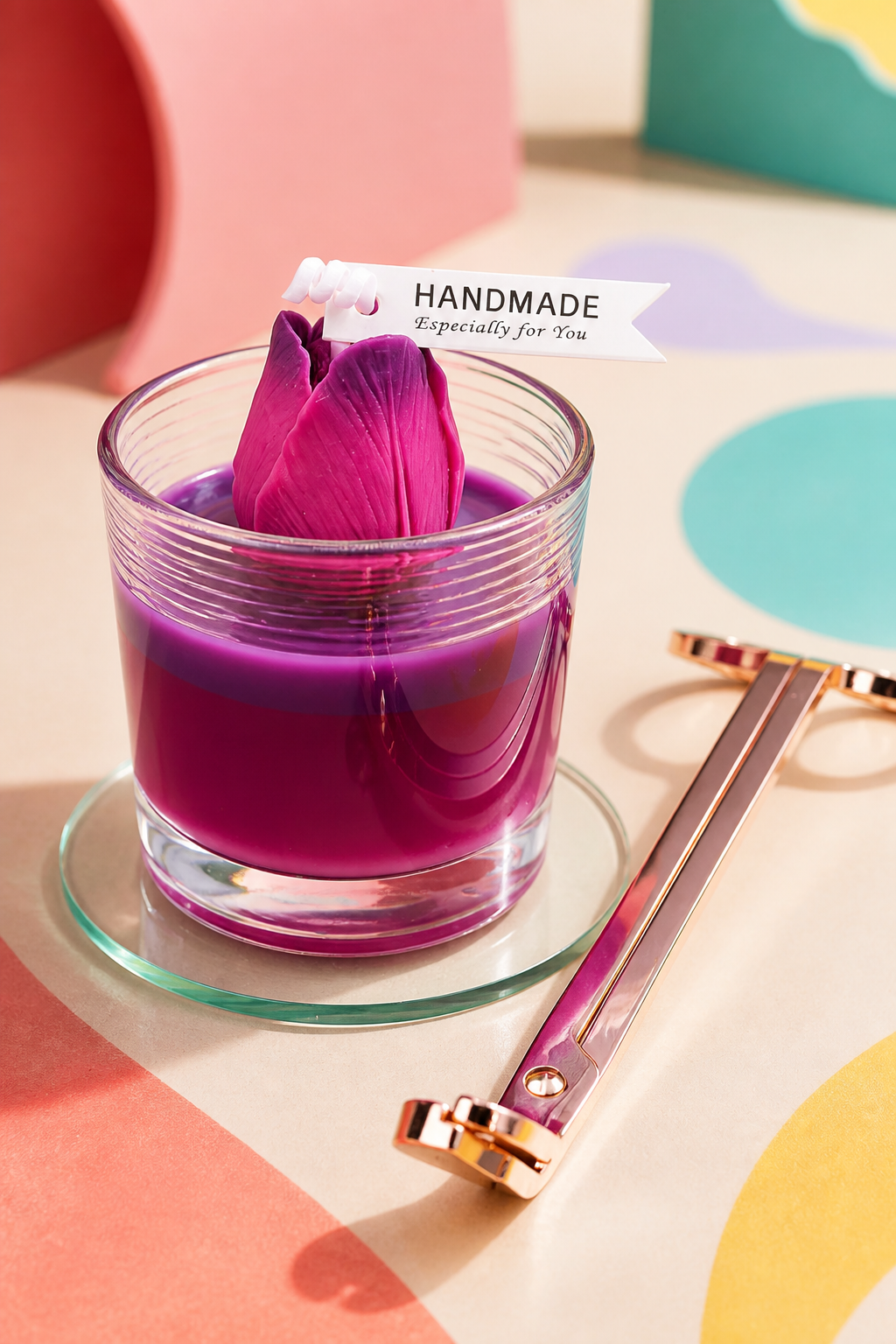 Summer Floral Container Candle 2 tone Deep Magenta & Deep Purple
