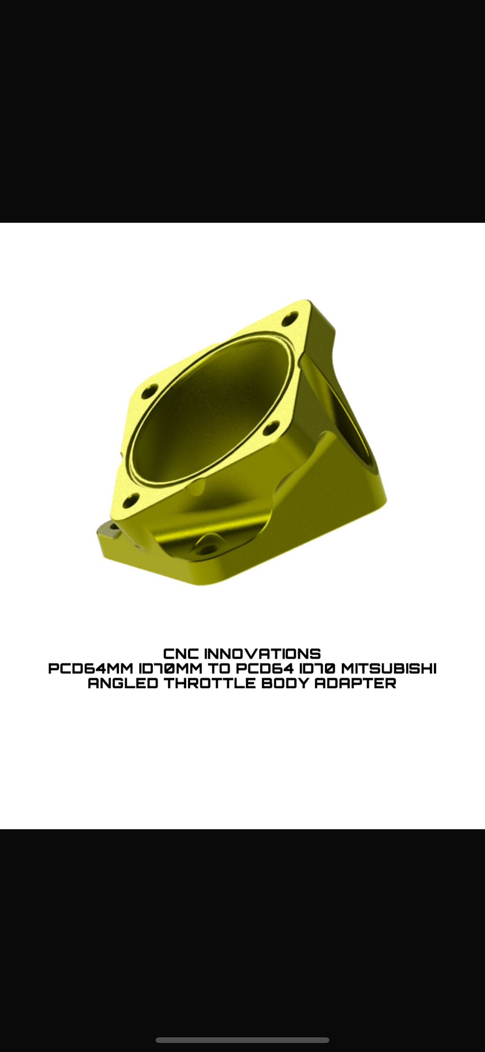 Thumbnail: CC64MM ID70MM TO CC64mm ID70 MITSUBISHI ANGLED THROTTLE BODY ADAPTER