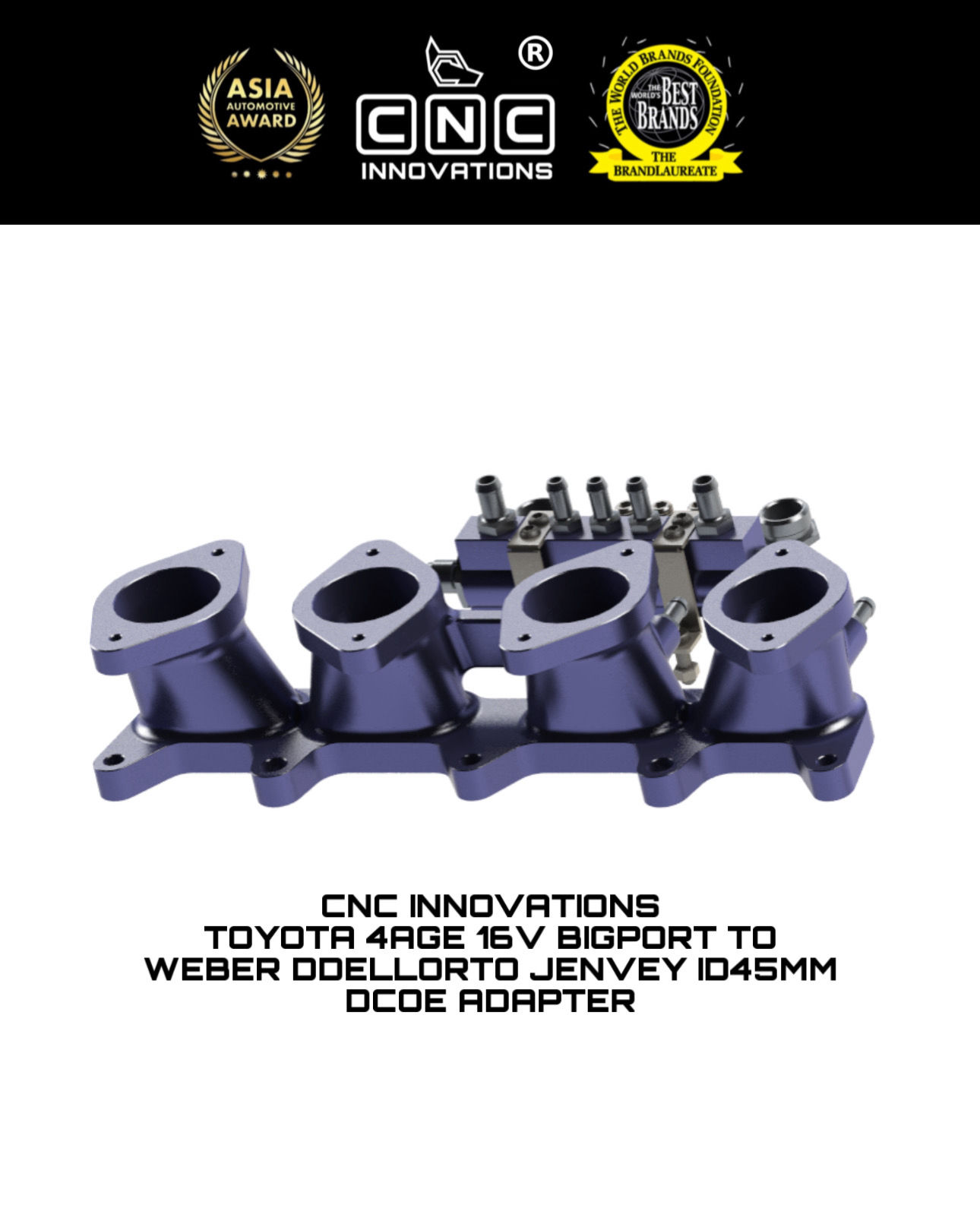 TOYOTA 4AGE 16V BIGPORT TO WEBER DDELLORTO JENVEY ID45MM DCOE ADAPTER