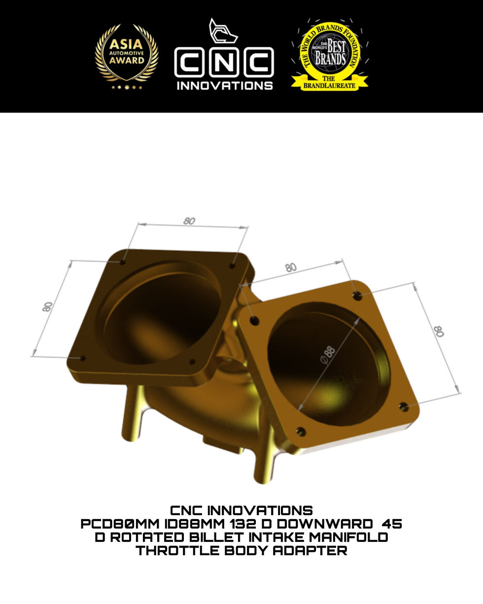 Thumbnail: CC80MM ID88MM 132 D DOWNWARD 45 D ROTATED INTAKE MANIFOLD THROTTLE BODY ADAPTE