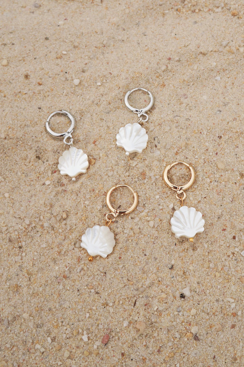 Thumbnail: Aria Shell Huggies in Silver
