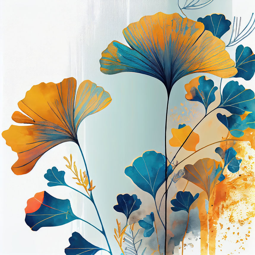 ginkgo-biloba-leaves-blue-and-yellow-watercolor-drawing-on-white-background-generative-ai.