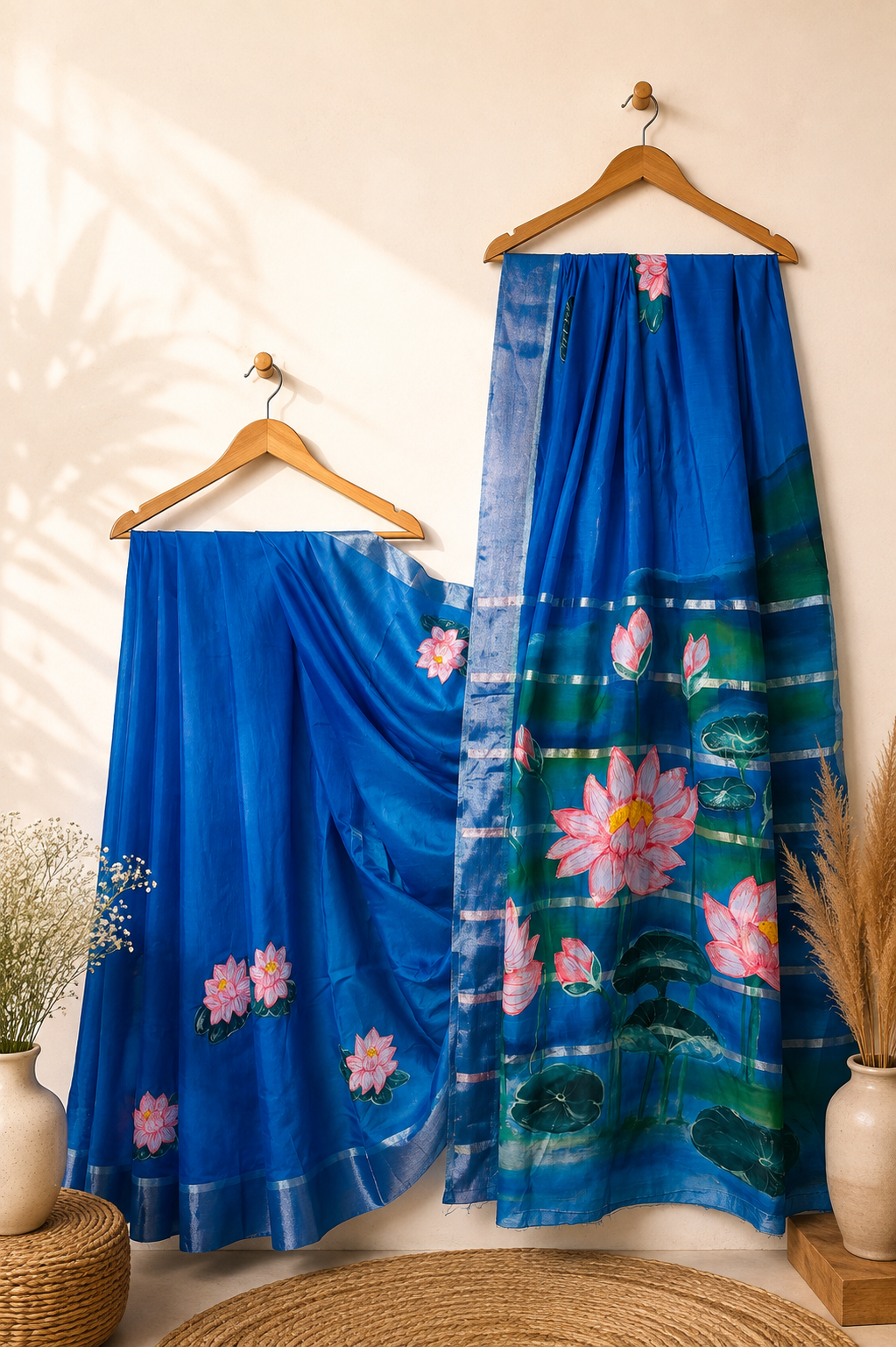 Neel Kamal – Hand-Painted Lotus Organza Saree