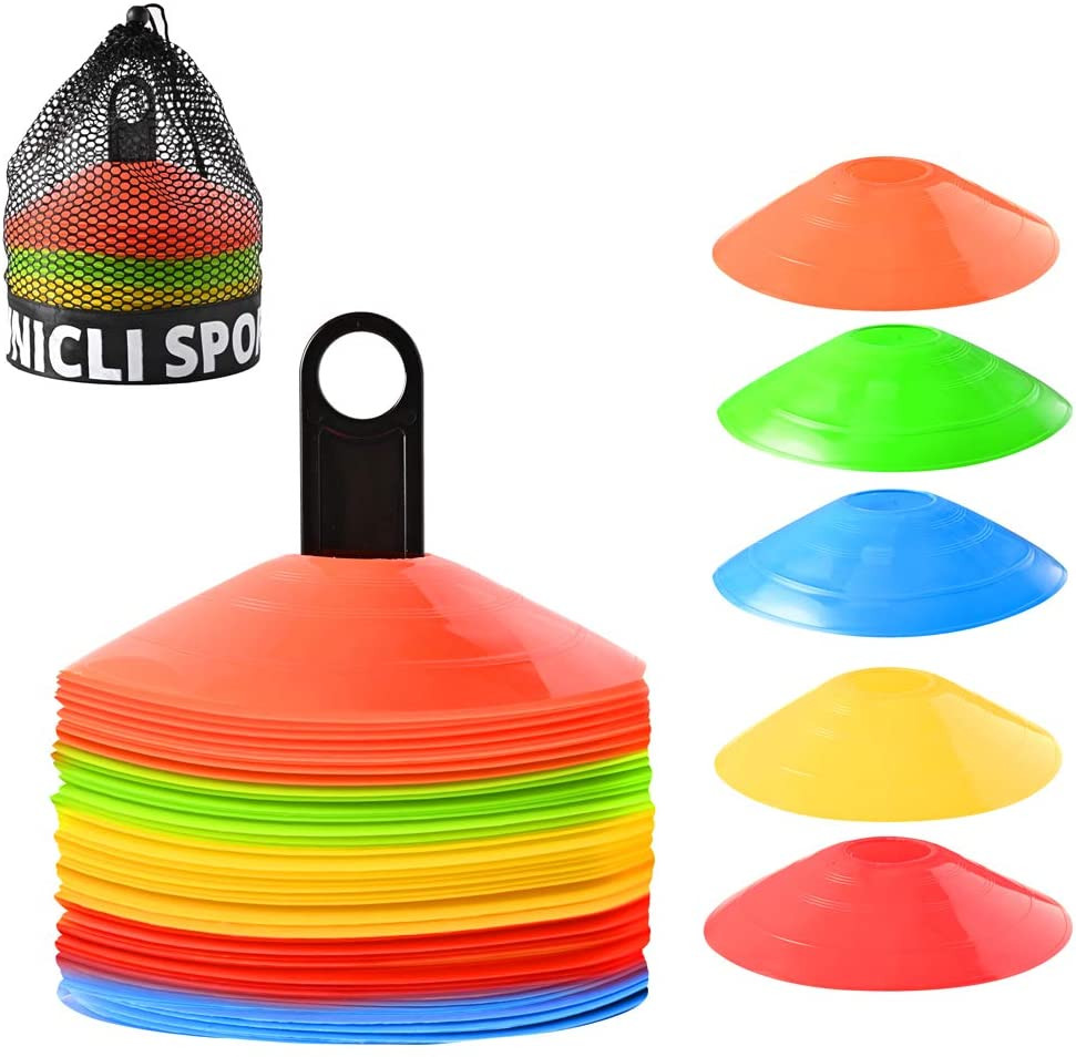 Soccer Cones /Agility Cones with Stylish Mesh Bag and Holder - Set of 50