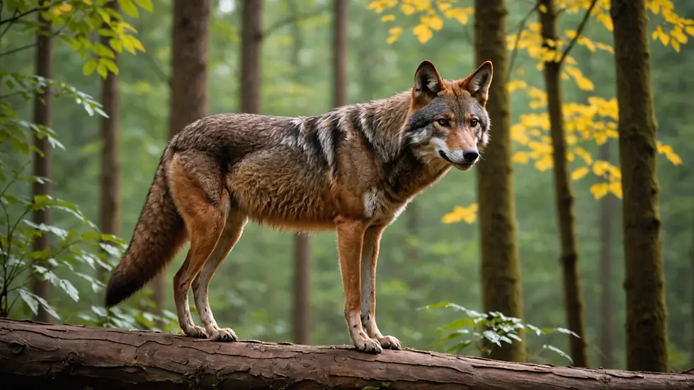 Eye-level view of red wolf in its natural habitat