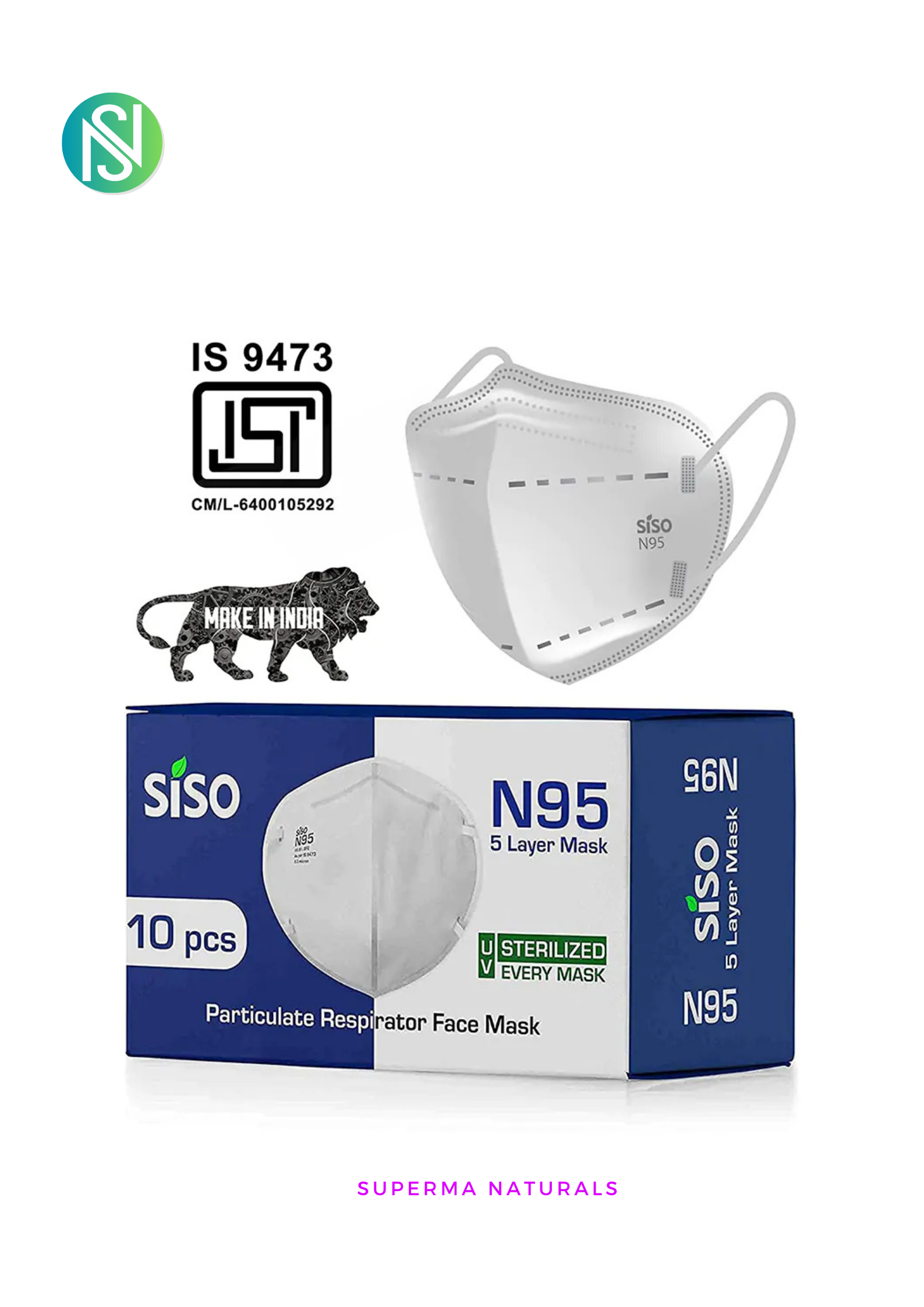 N95 5 Layer Face Mask FFP2 Reusable/washable | UV Sterile | Superma Naturals