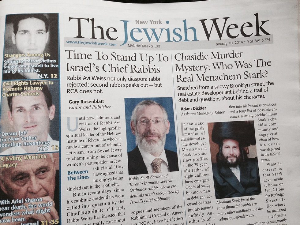 TheJewishWeek Front Page Jan 9 2014