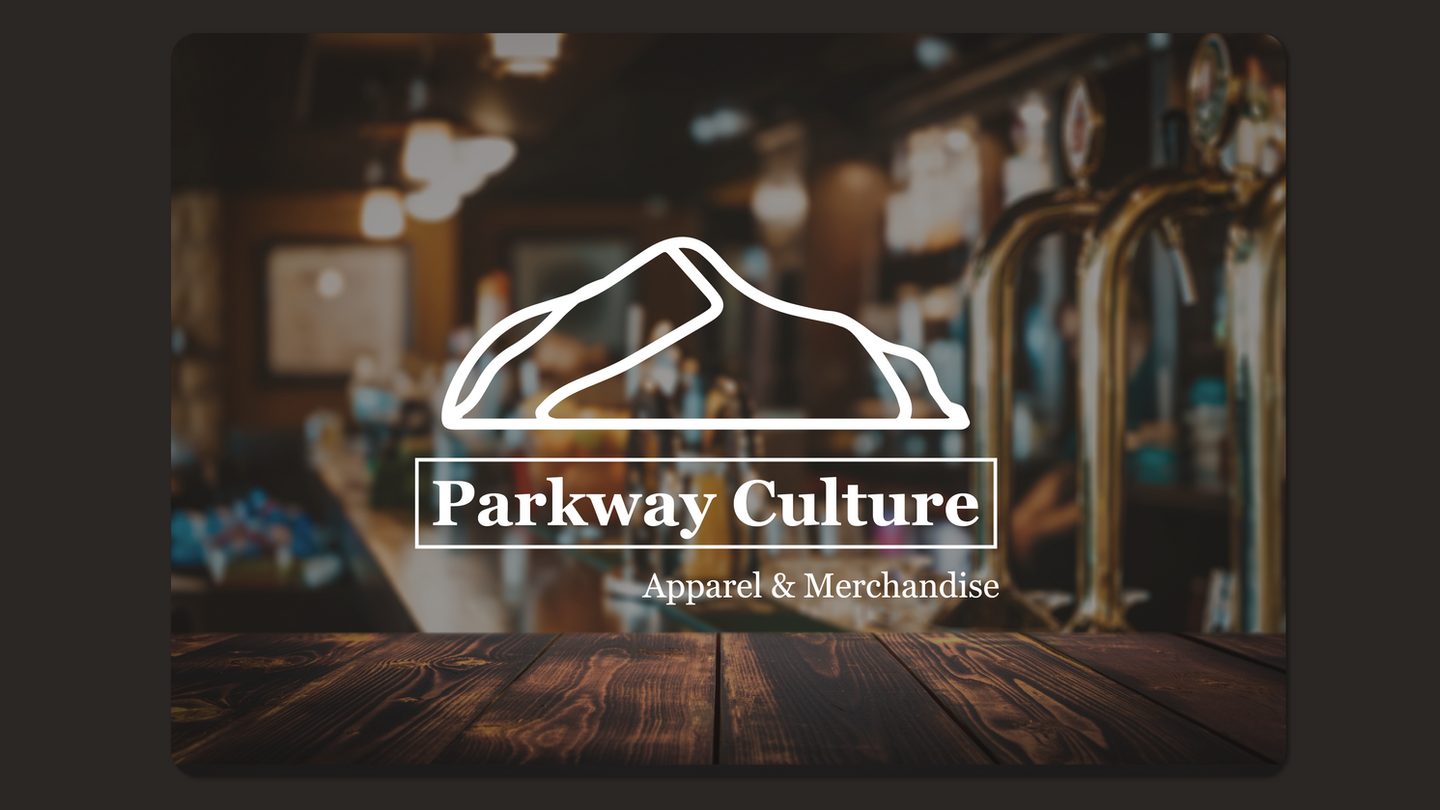 Parkway Culture logo design featuring bold minimalist mountain icon and serif type treatment inspired by the Blue Ridge Parkway lifestyle and outdoor heritage.