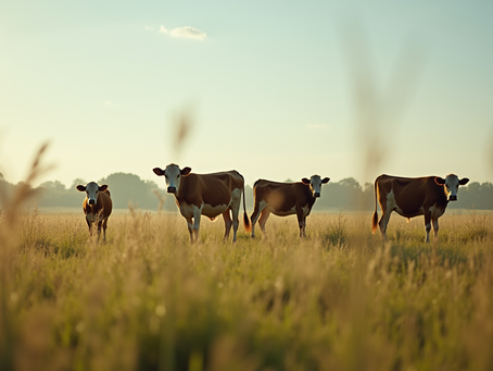 Eye-level view of a tranquil field with grazing cattle