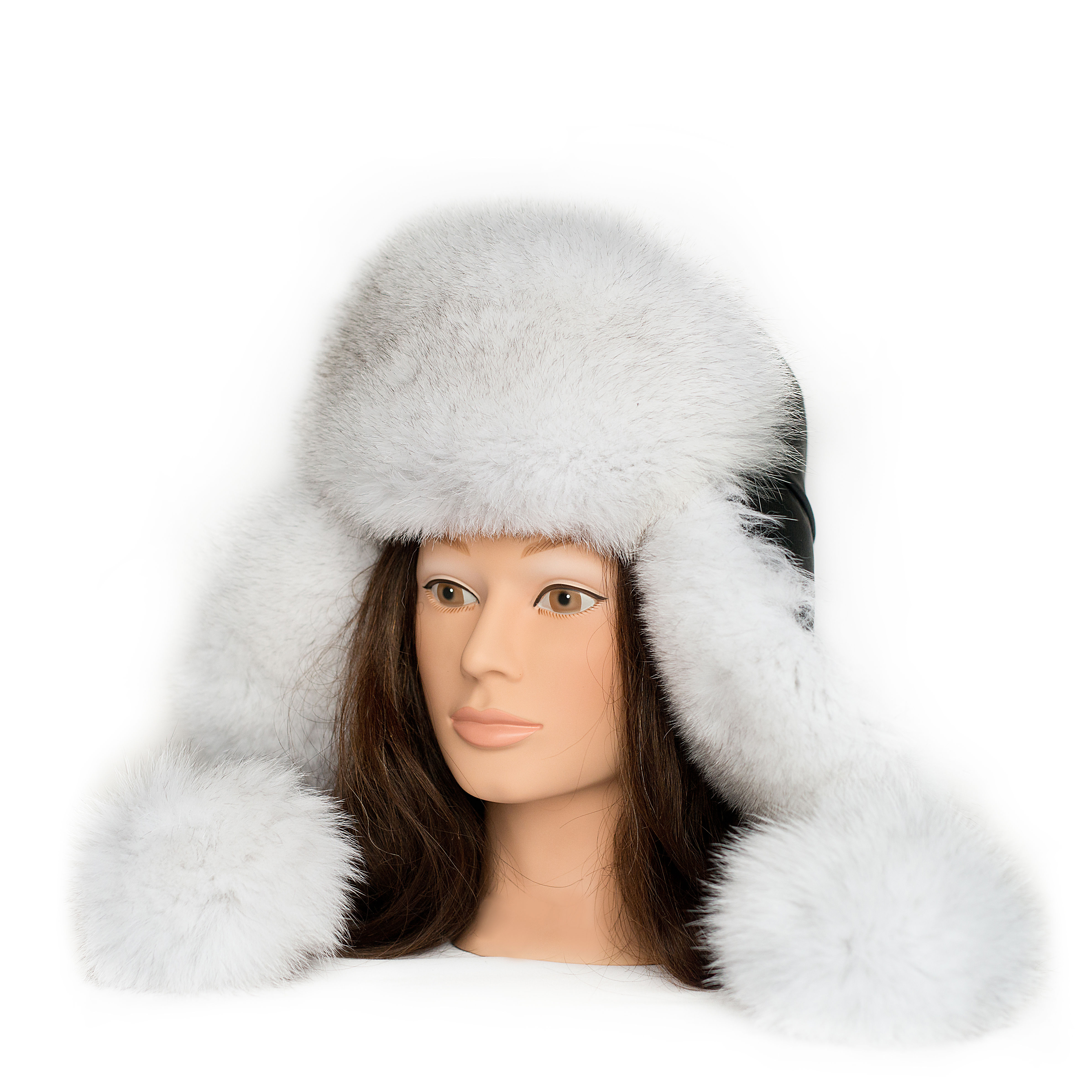 Blue Fox Fur Hat - with Pom Poms