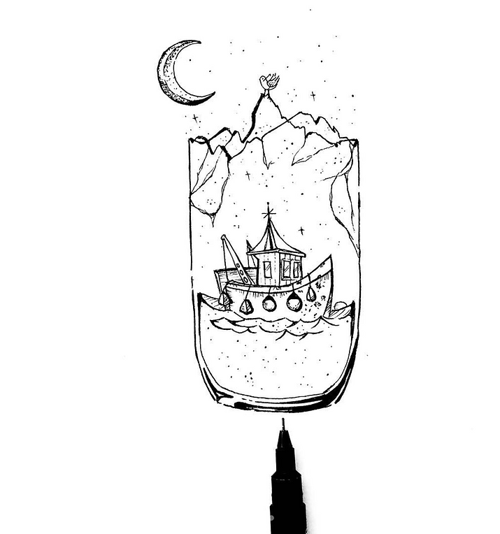 Black line drawing, illustrataion, ink