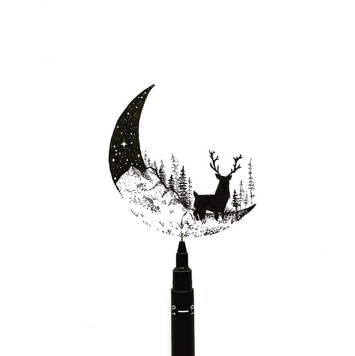 Black line drawing, illustrataion, ink