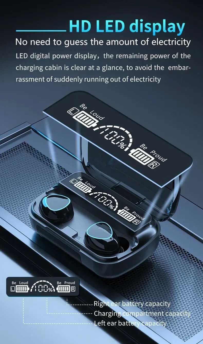 Thumbnail: Original M10 Headphones Bluetooth Wireless Earpods Sports Stereo Noise Canceling