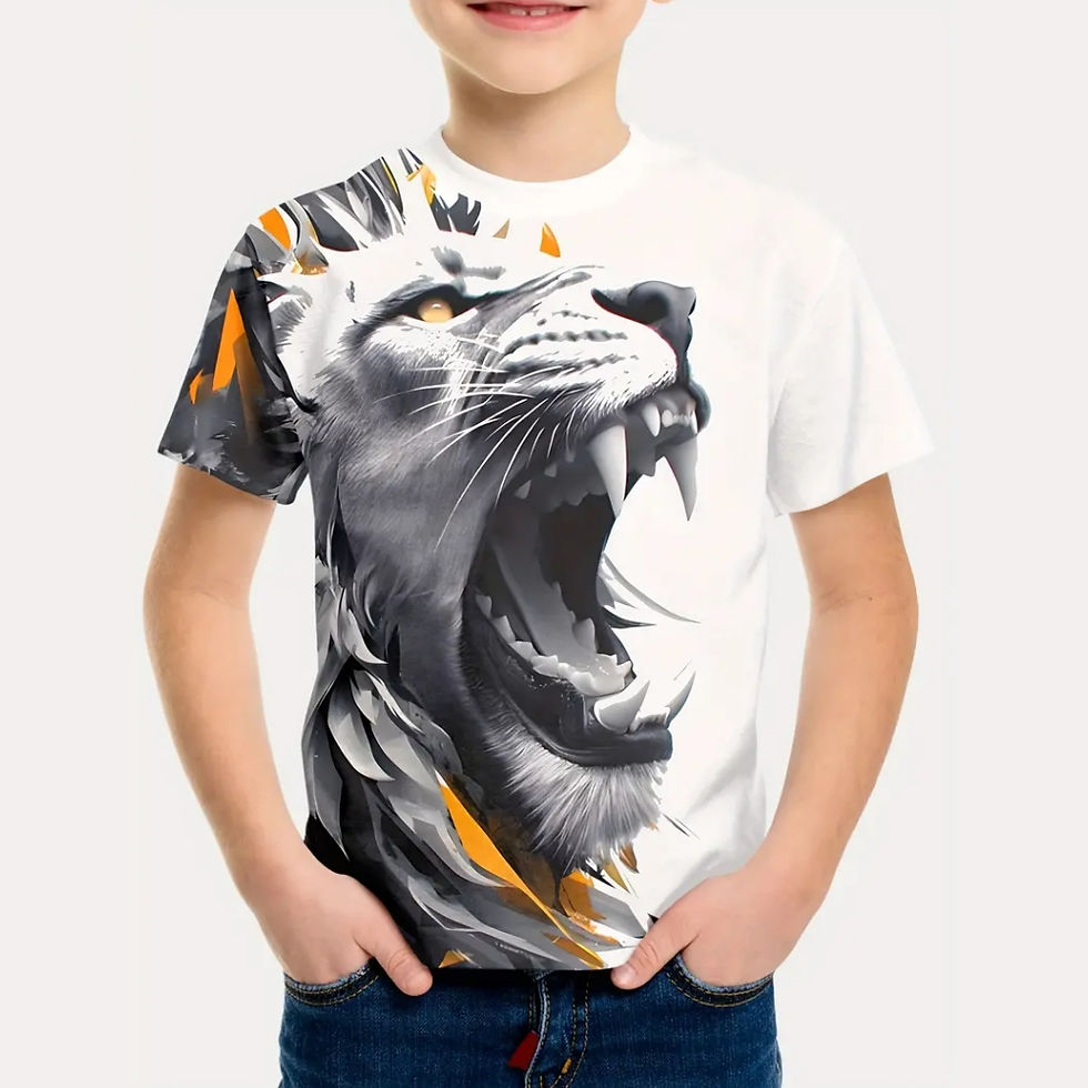 Thumbnail: Boys Kids Clothes Print Fierce Lion Graphic T Shirts Summer Outdoor Crew Neck Sh