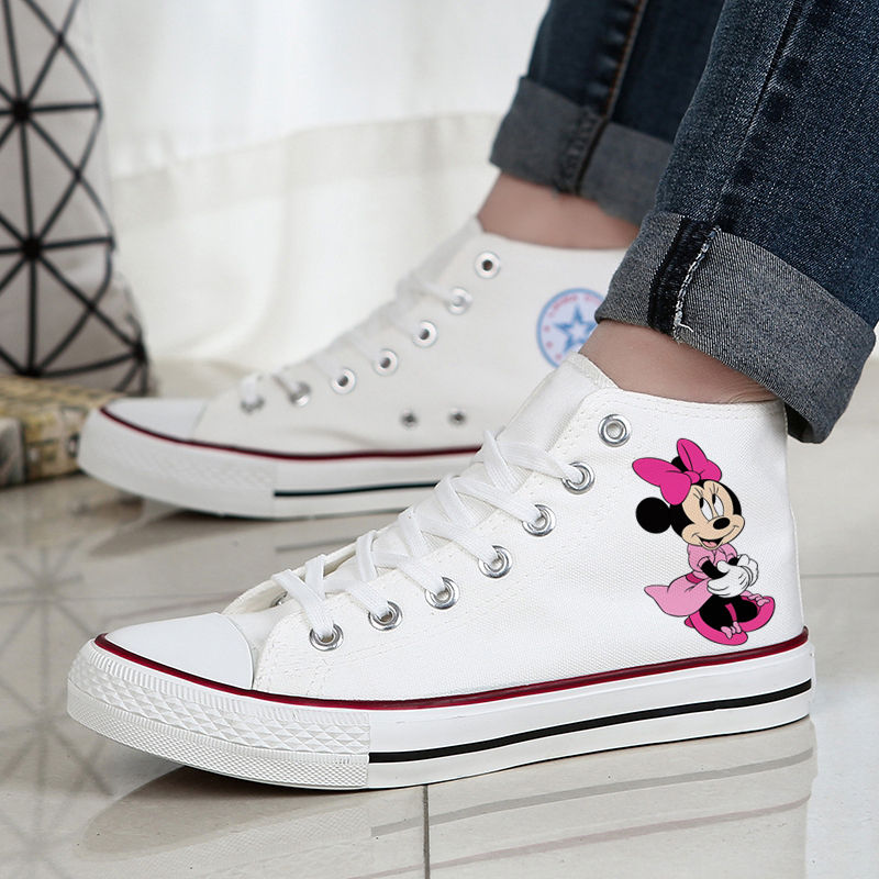 Thumbnail: High-Top Vulcanized Canvas Platform Sneakers Custom Donald Duck Daisy Duck Shoes