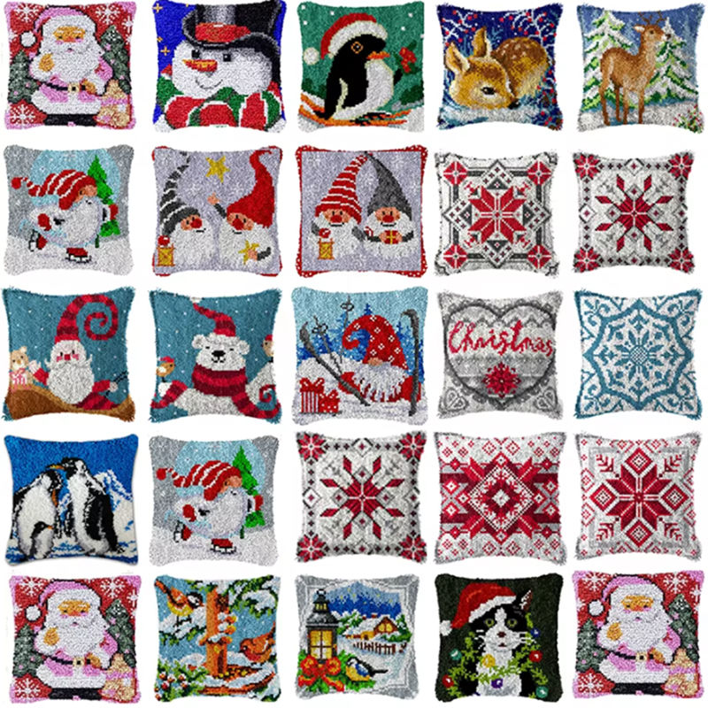Winter Christmas Latch Hook Kits Smyrna Pillowcase Knot Pillow Package Animal La
