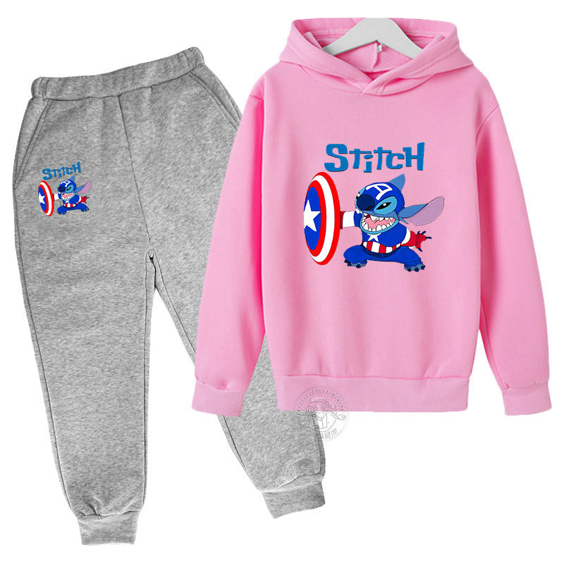 Thumbnail: Stitch Print Trend Children Hooded Sweatshirt+Pants Two-piece Set Boy Girl Autum