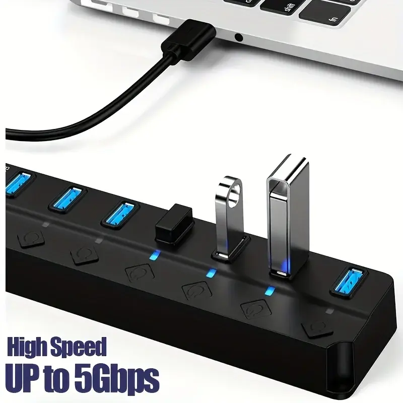 Thumbnail: 4/7-Port USB 3.0 Hub with LED Indicator Independent Switch Control for Laptop Fl