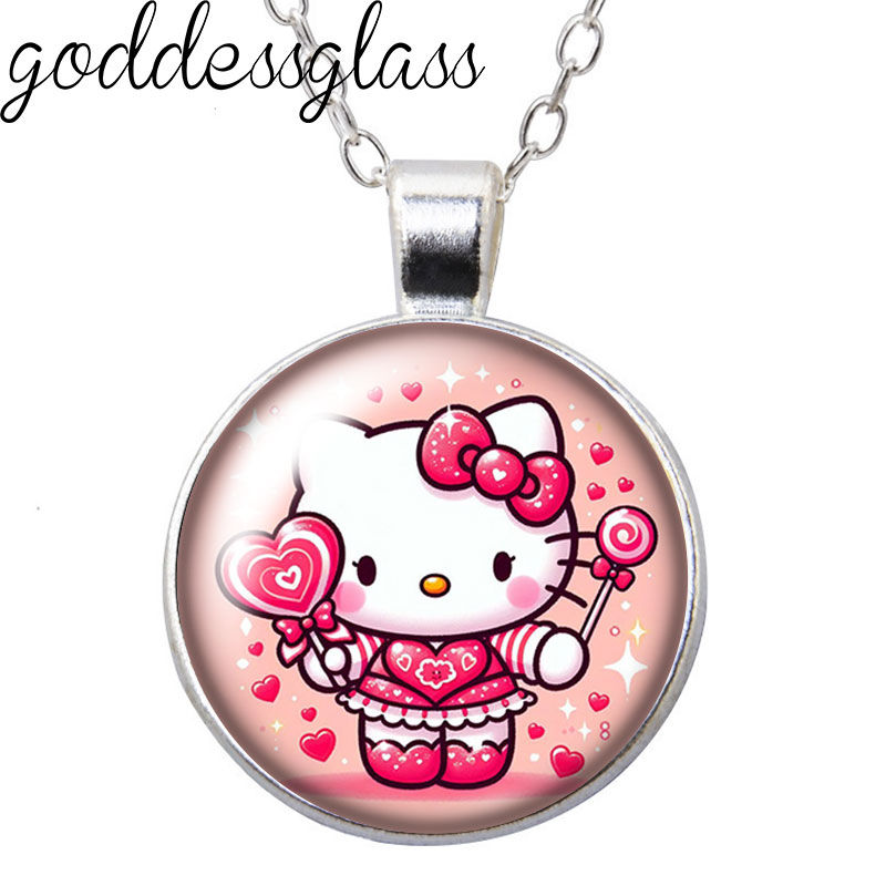 Thumbnail: Sanrio Hearts and Love Hello Kitty Rainbow Round Photo Glass cabochon silver pla