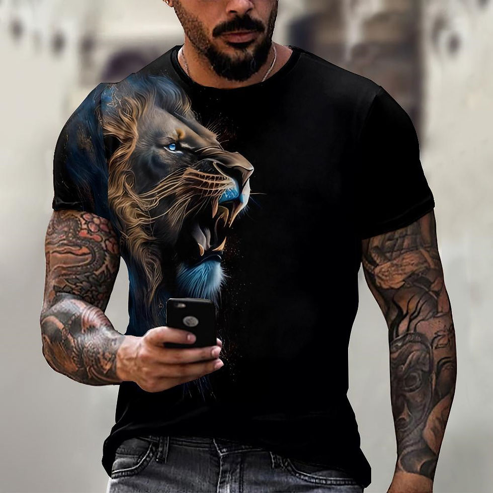 Thumbnail: Men's T-Shirt Lion Pattern Man T Shirt Summer Short Sleeve Top Round Neck Y2k Cl