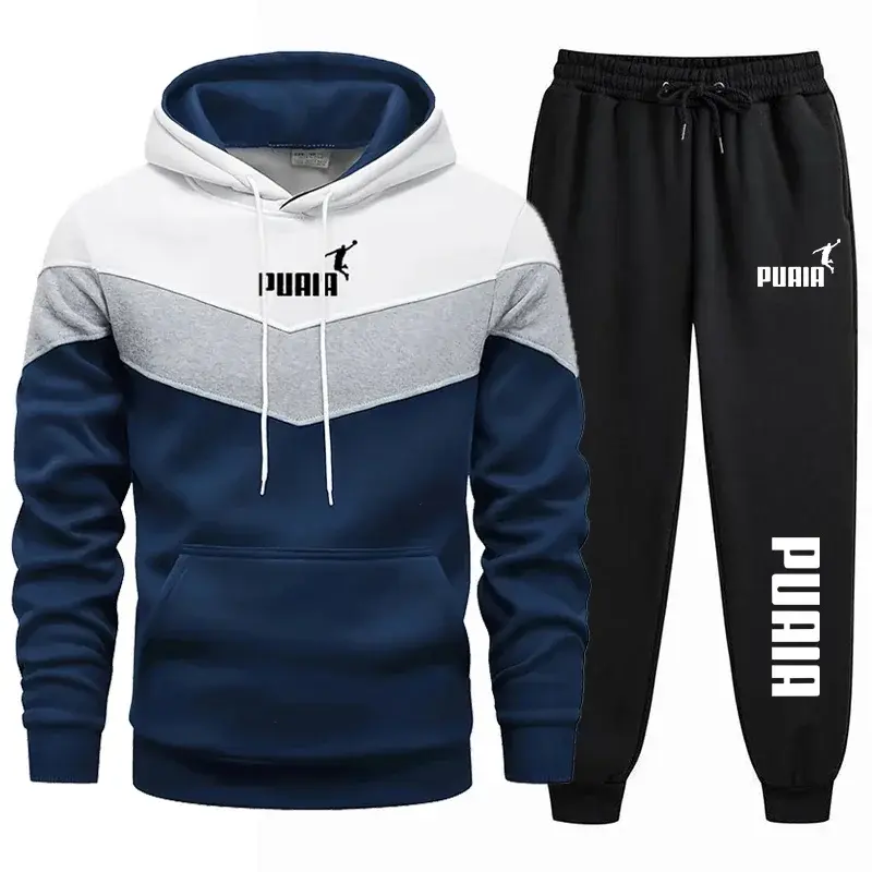 Thumbnail: Men's Sportswear Set - Hooded Sweater + Trousers Ensemble - Casual Sportswear - 