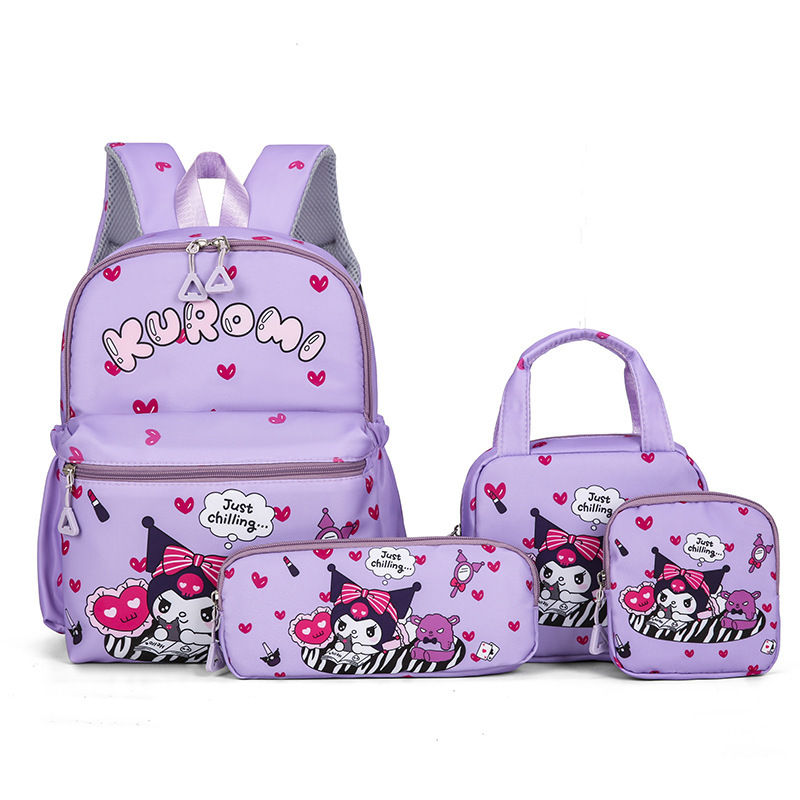Thumbnail: Kids Backpack Hello Kitty Kuromi Anime Print 4PCS Set for Girls 3-6 Years Old Pe